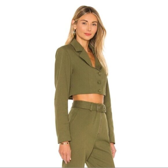 REVOLVE Camila Coelho Leticia Blazer Jacket Olive Green Cropped Size Medium - Picture 13 of 16